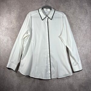 Foxcroft‎ Button Down Women 18 White Non Iron Stretch Contrast Trim Professional